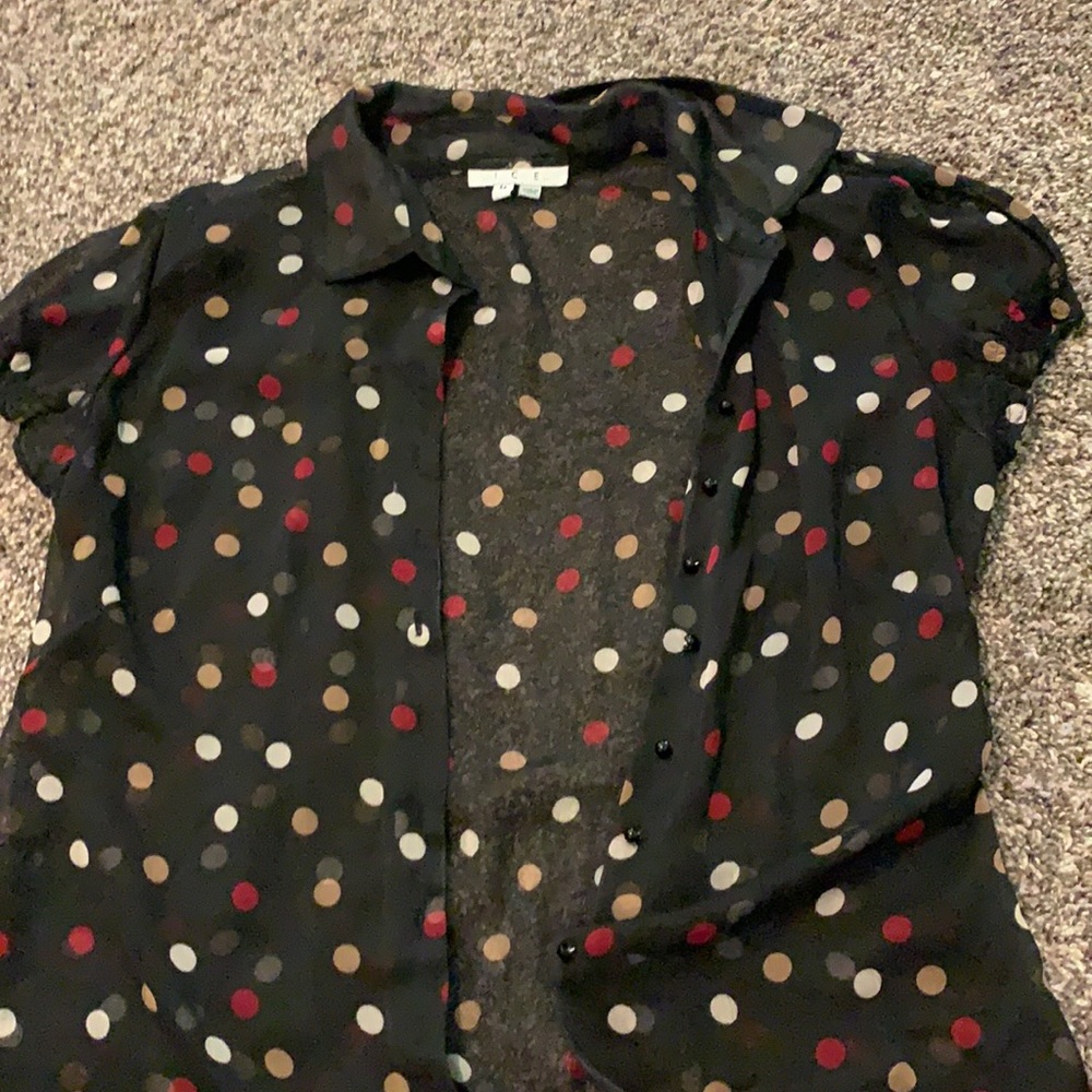 See through garnet and gold polka dot w collar